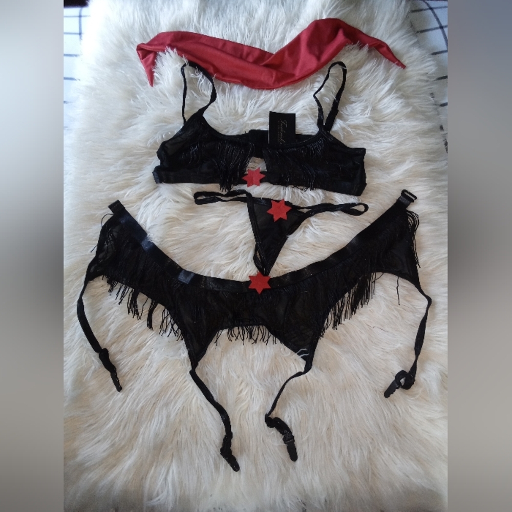 Fredrick's Of Hollywood Black Fringe Rodeo Rider Lingerie Costume
